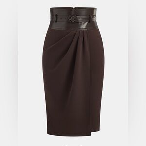Commense Brown with Faux Leather Waistband Pencil Skirt. Never worn